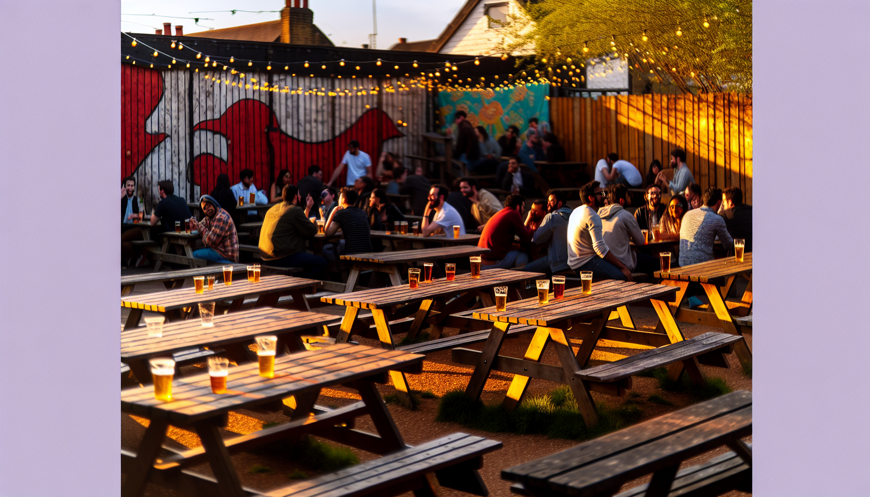 Lively outdoor beer garden at Cuzzy's