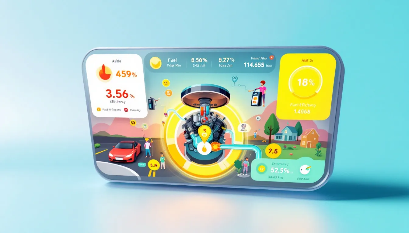 A modern car dashboard displaying fuel efficiency metrics, relevant for car owners.
