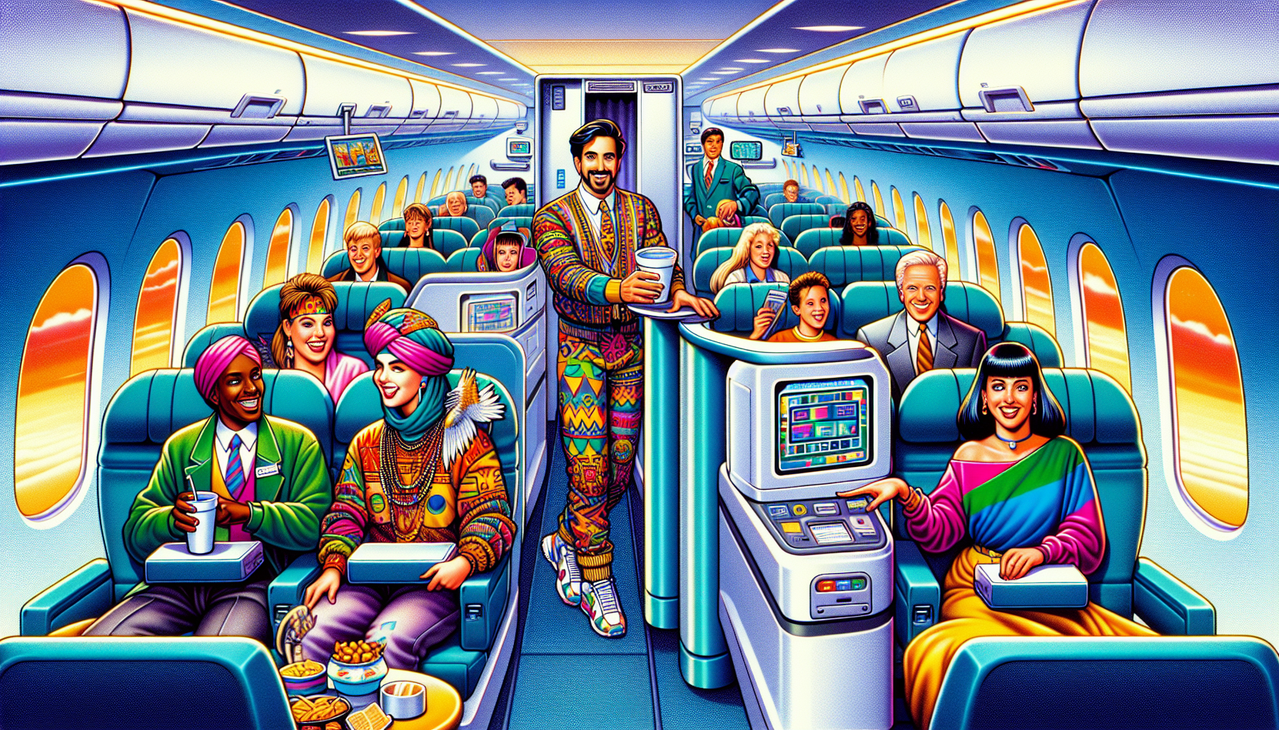 An illustration representing Alaska Airlines embracing new technologies in the 1990s.