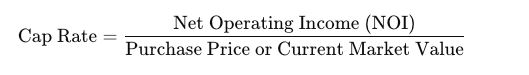 cap rate formula is NOI divided by Purchase price