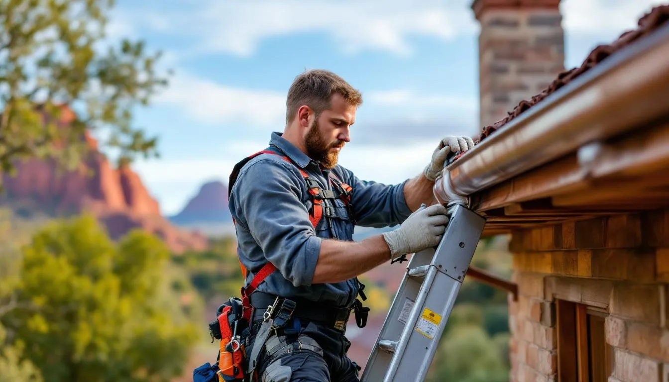 The image showcases high-quality materials used for downspout repairs against a scenic backdrop of Pueblo, Colorado. It highlights the importance of durable gutter systems and professional repair services to protect homes from potential water damage.