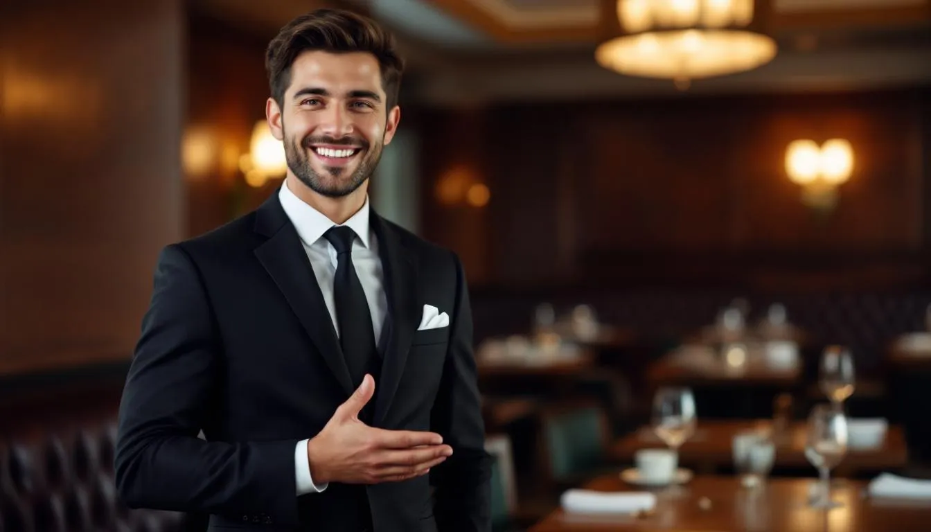 Ein freundlicher Mitarbeiter im Estilo Campo, der Gästen bei Reservierungen hilft.