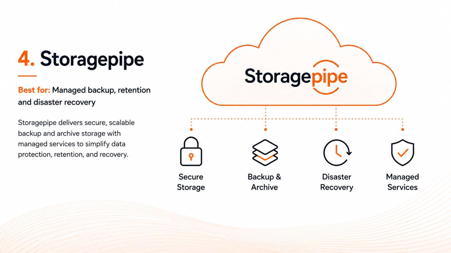 خدمات Storagepipe للنسخ الاحتياطي المُدار وتخزين الأرشيف والتعافي من الكوارث