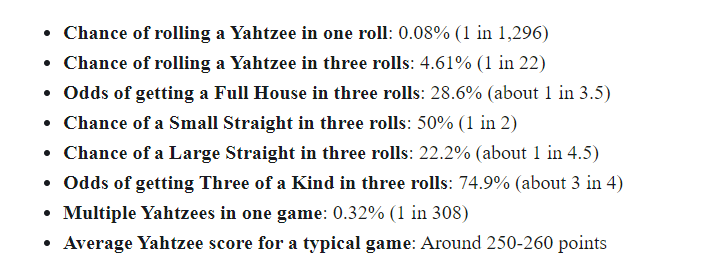 Yahtzee Probabilities