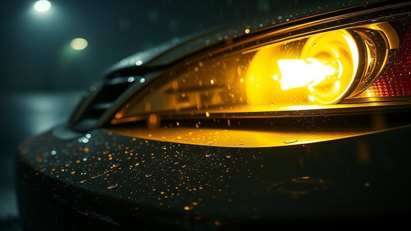 Sleek Halogen Headlight in Rainy Weather 