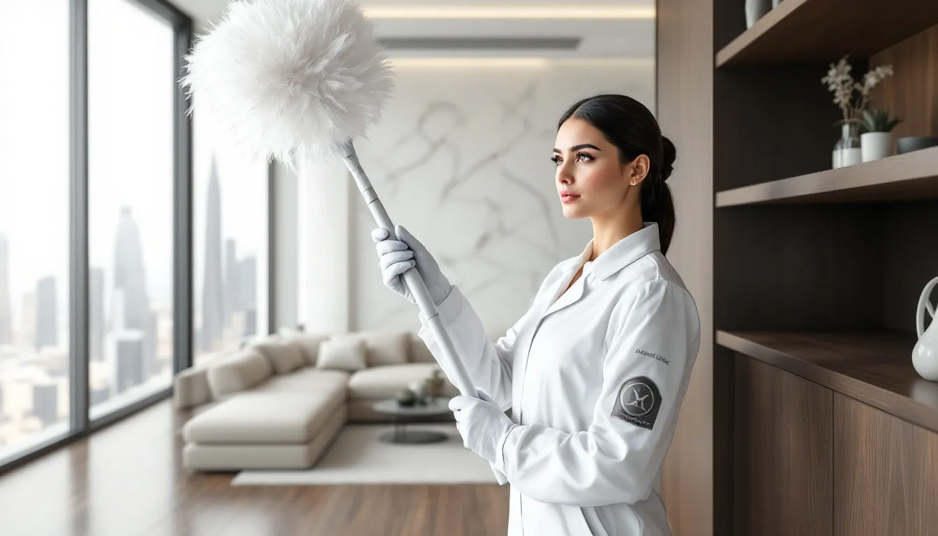 A professional cleaner performing deep cleaning services in a home environment.