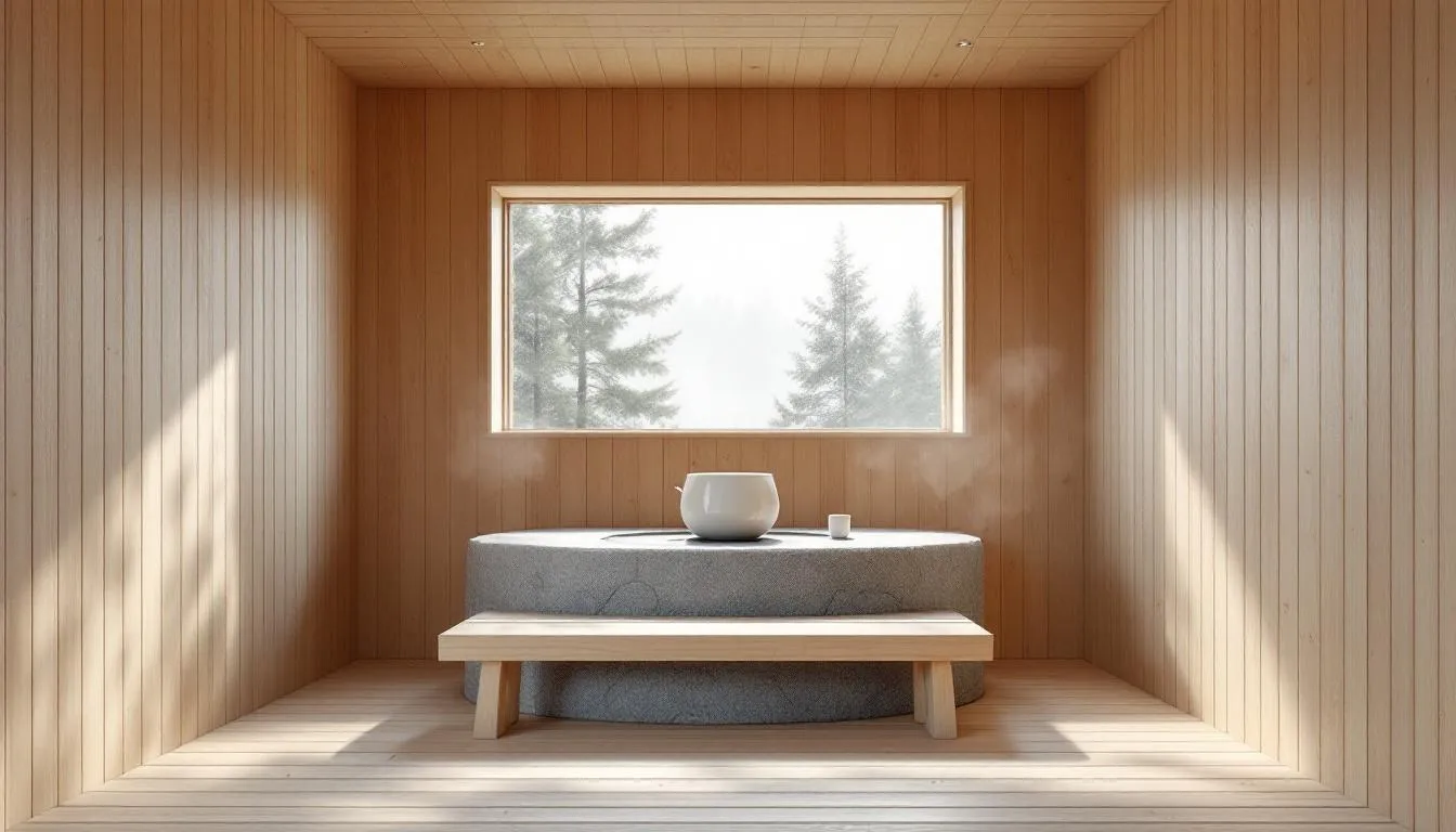 A serene sauna room showcasing the calming environment of sauna bathing.