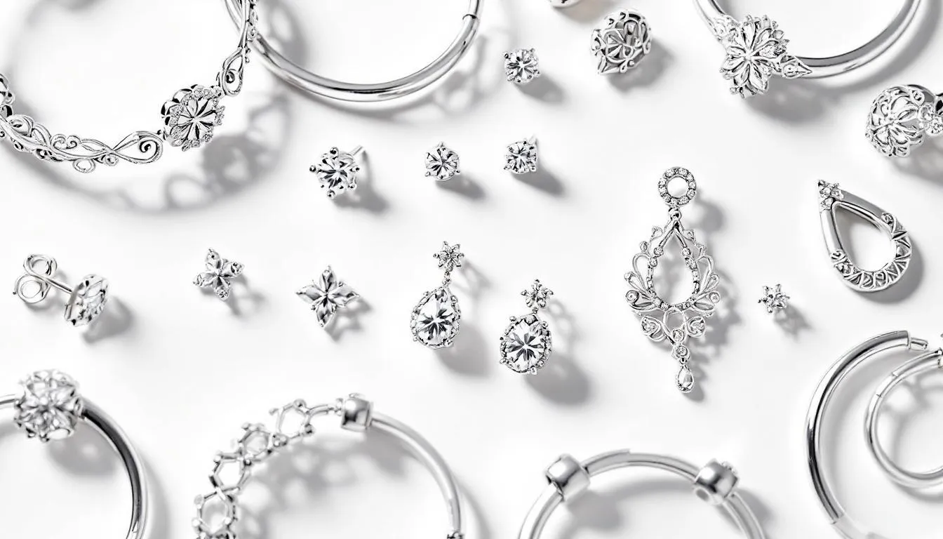 The image showcases a beautiful range of handmade sterling silver earrings from our jewellery collection, featuring various styles such as bold statement pieces and delicate threaders. Each unique pair is designed to complement any look, making it easy for customers to find the perfect accessory for any occasion.