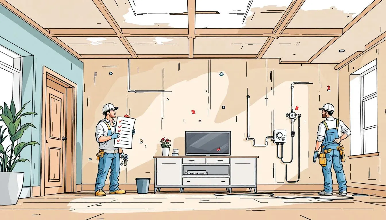 A home renovation scene showing essential repairs being prioritized, emphasizing the importance of avoiding costly mistakes.