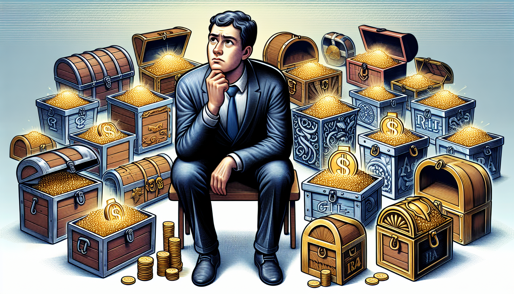 Illustration of a skeptical person looking at investment offers