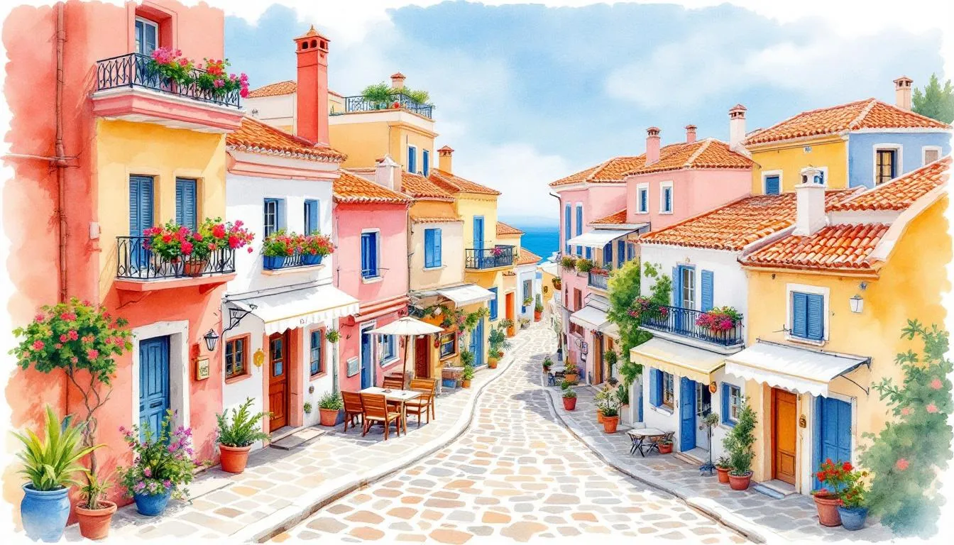 Kolorowe domy Symi w wąskich uliczkach