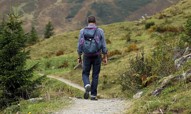 man hiking with backpack