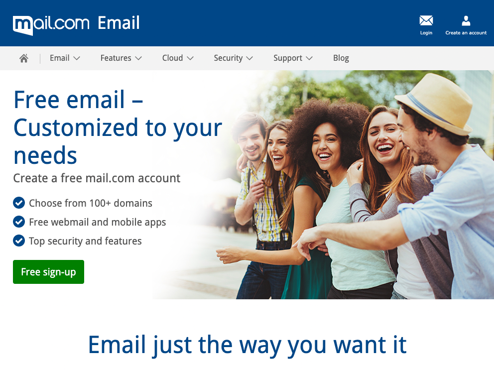 Get a free domain for your email address using Mail.com