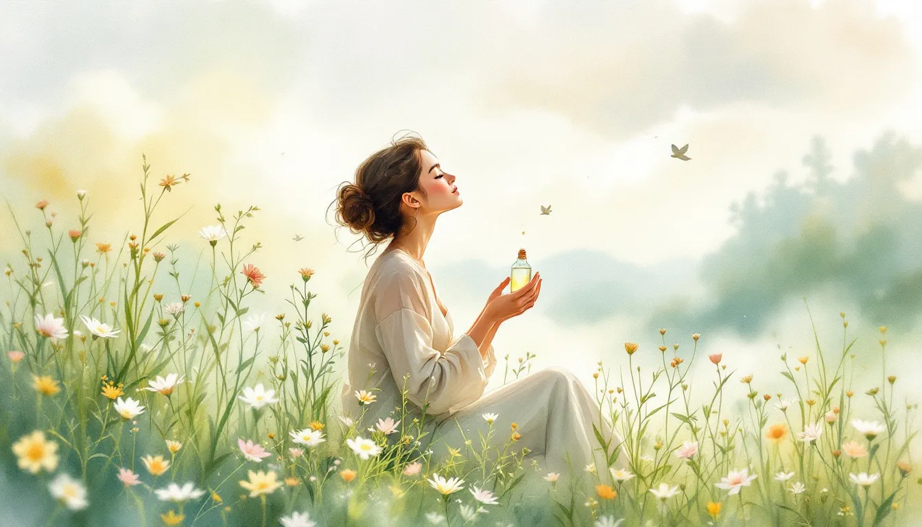 A person experiencing the benefits of Bach flower combination remedies in a tranquil environment.