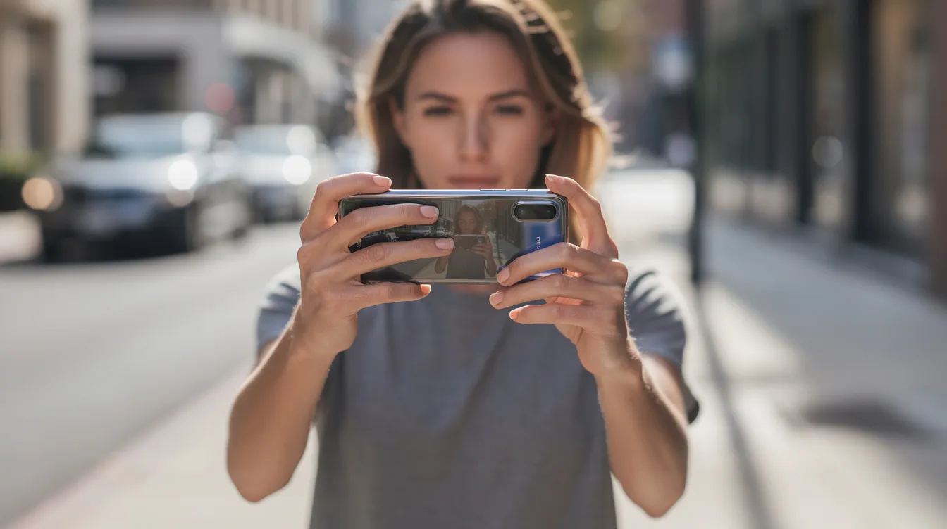 Una persona está usando su teléfono celular para tomar fotos en un lugar público, posiblemente en un supermercado o una tienda. Esta imagen podría ser relevante para un abogado especializado en resbalones y caídas en Houston, ya que puede servir como evidencia en casos de accidentes por resbalones y caídas.