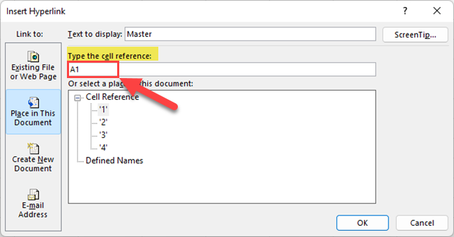 Type the Cell address in the cell reference box