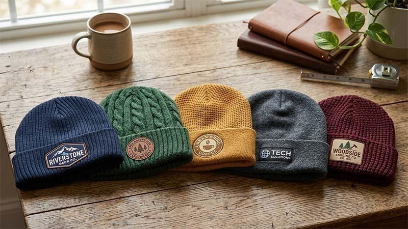 Customized beanies with company logos