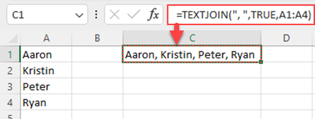Use TEXTJOIN to combine all the cells at once