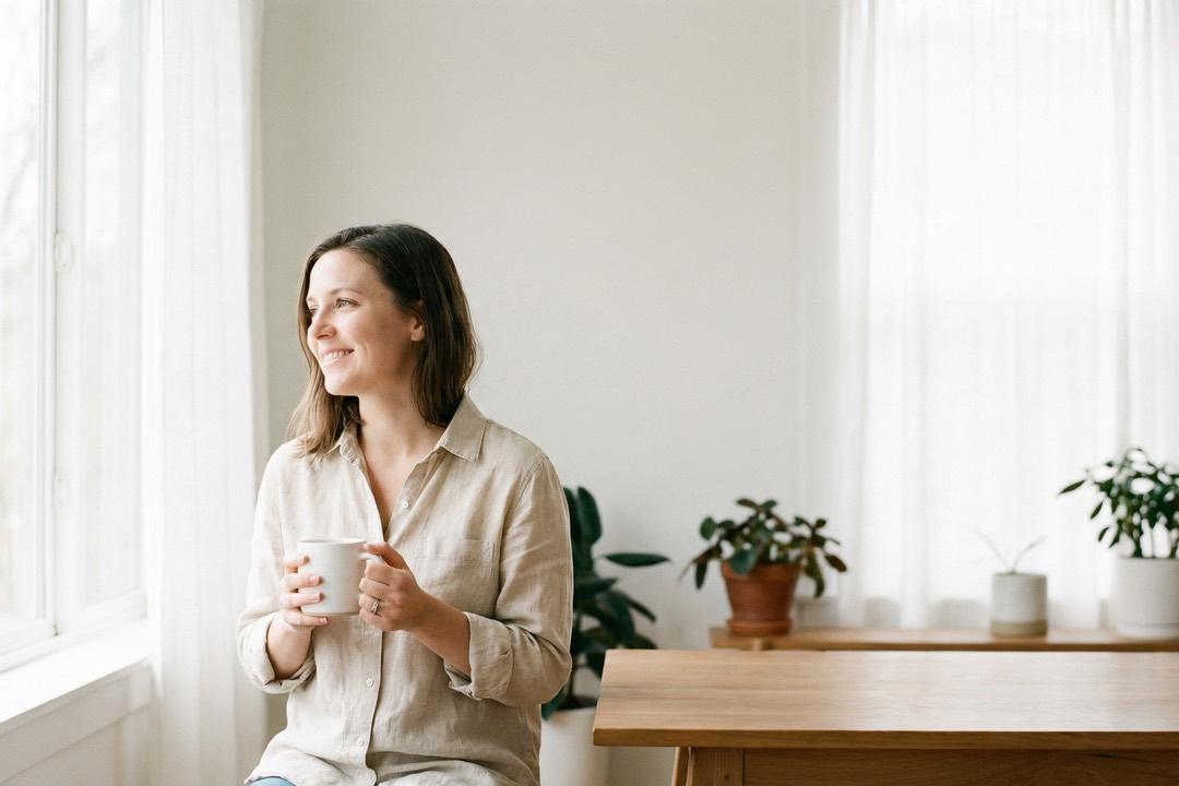 a women drinking coffee