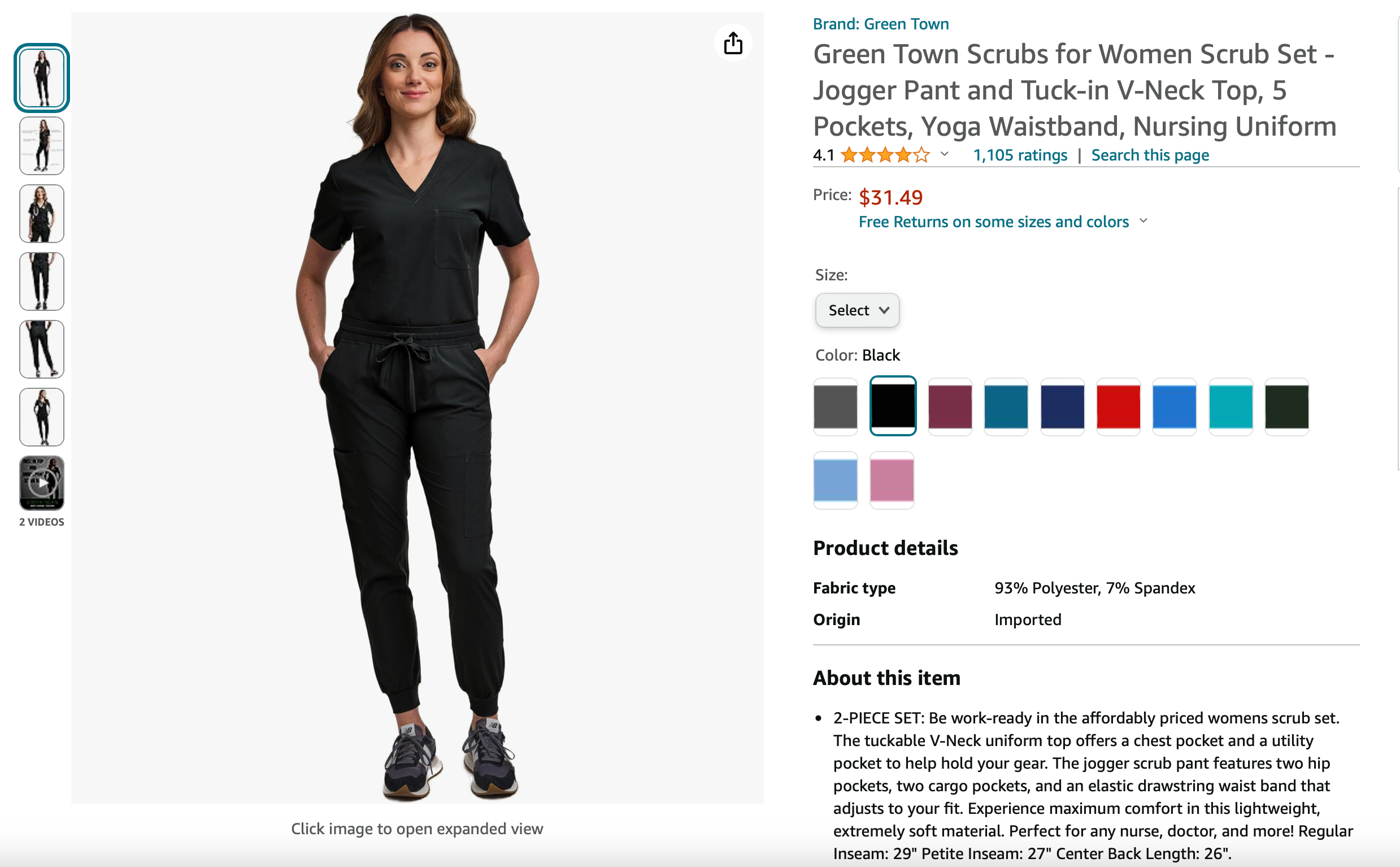 Green Town Scrubs for Women Scrub Set - Jogger Pant and Tuck-in V-Neck Top, 5 Pockets, Yoga Waistband, Nursing Uniform