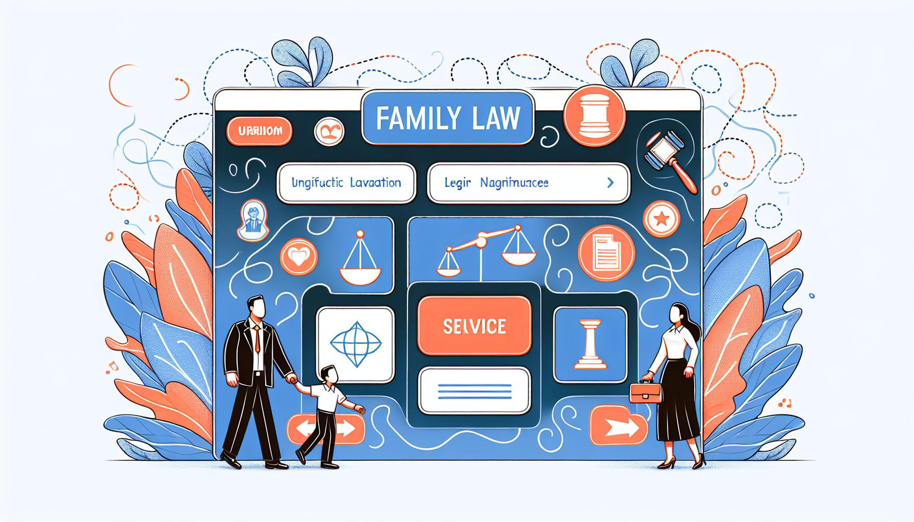 User-friendly website with legal icons, representing a family law website for divorce and family law attorney SEO.