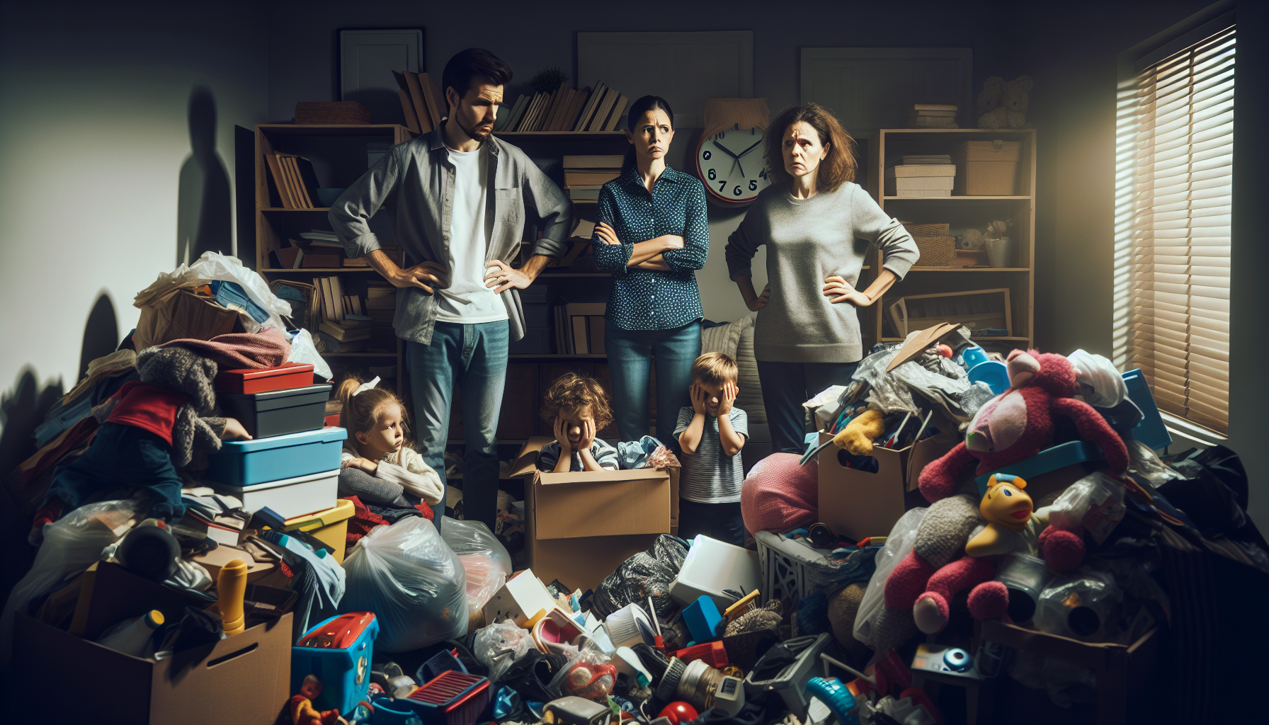 A family in conflict over clutter and hoarded items