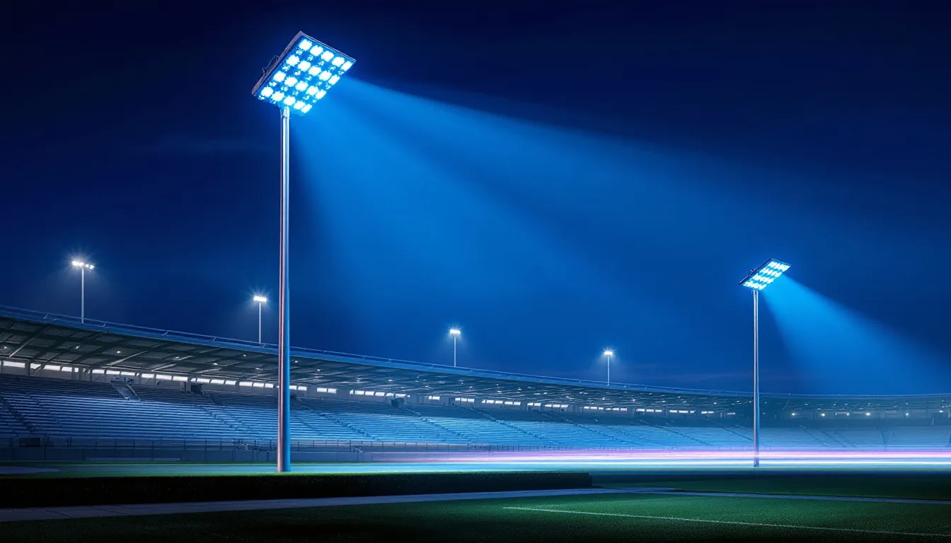 LED lights mounted on a stadium light pole enhancing visibility.