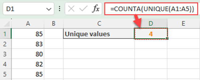 Count unique numeric values