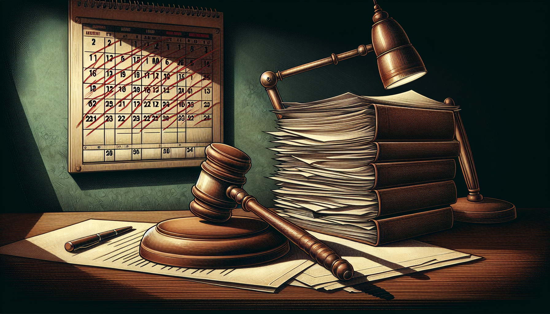 Illustration of legal documents and a gavel, representing legal and lender deadlines