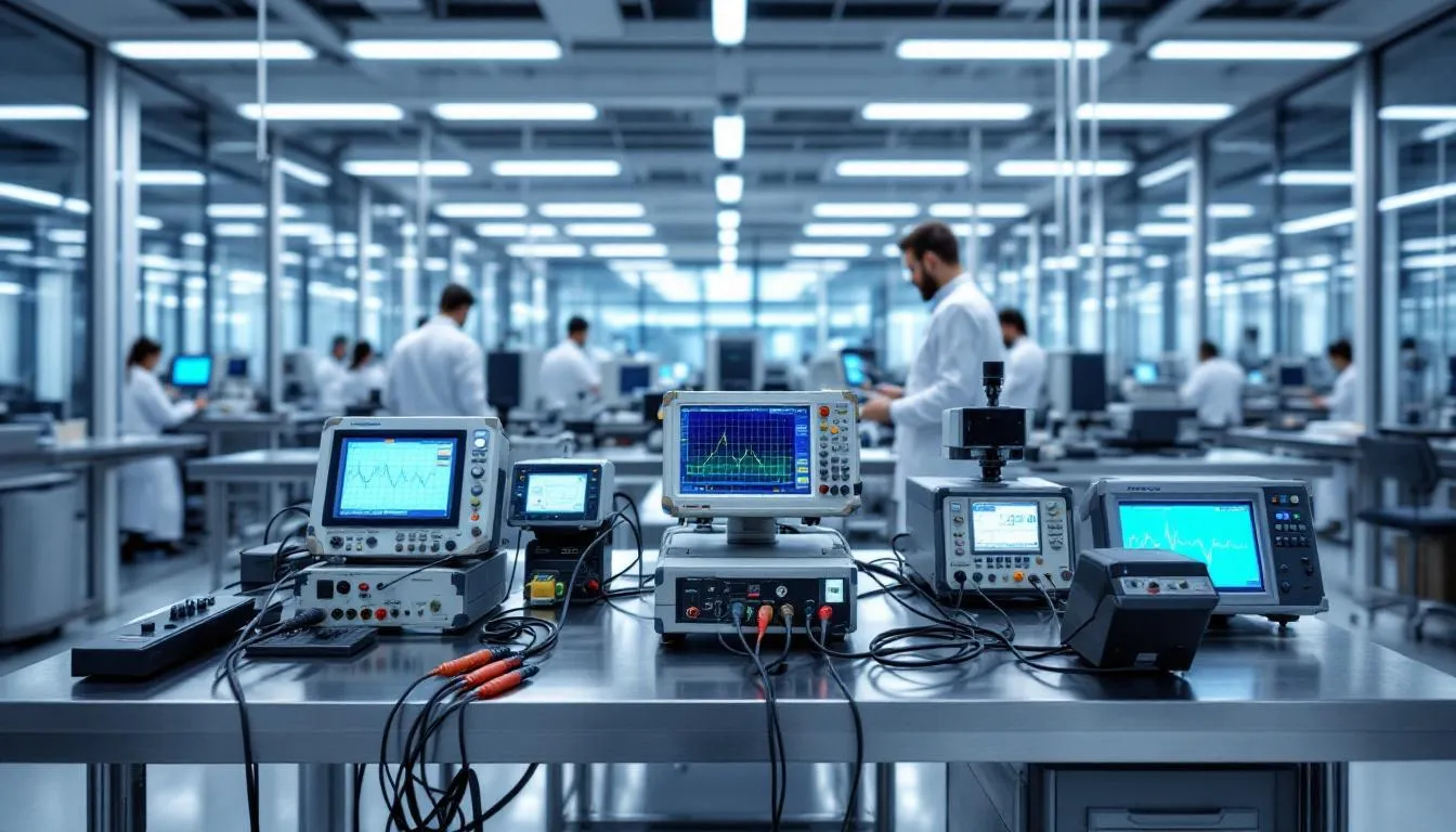In a modern electronics manufacturing facility, advanced testing equipment is prominently displayed, showcasing the industry's commitment to quality standards and innovative solutions in electronics manufacturing services. This setup highlights the importance of rigorous product testing and the use of cutting-edge technology in the production of electronic components.