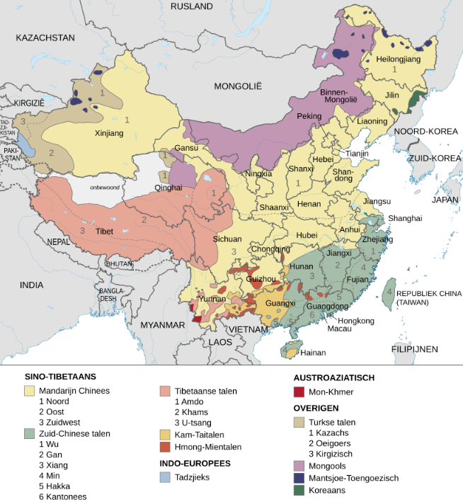 Modern Chinese dialects map.