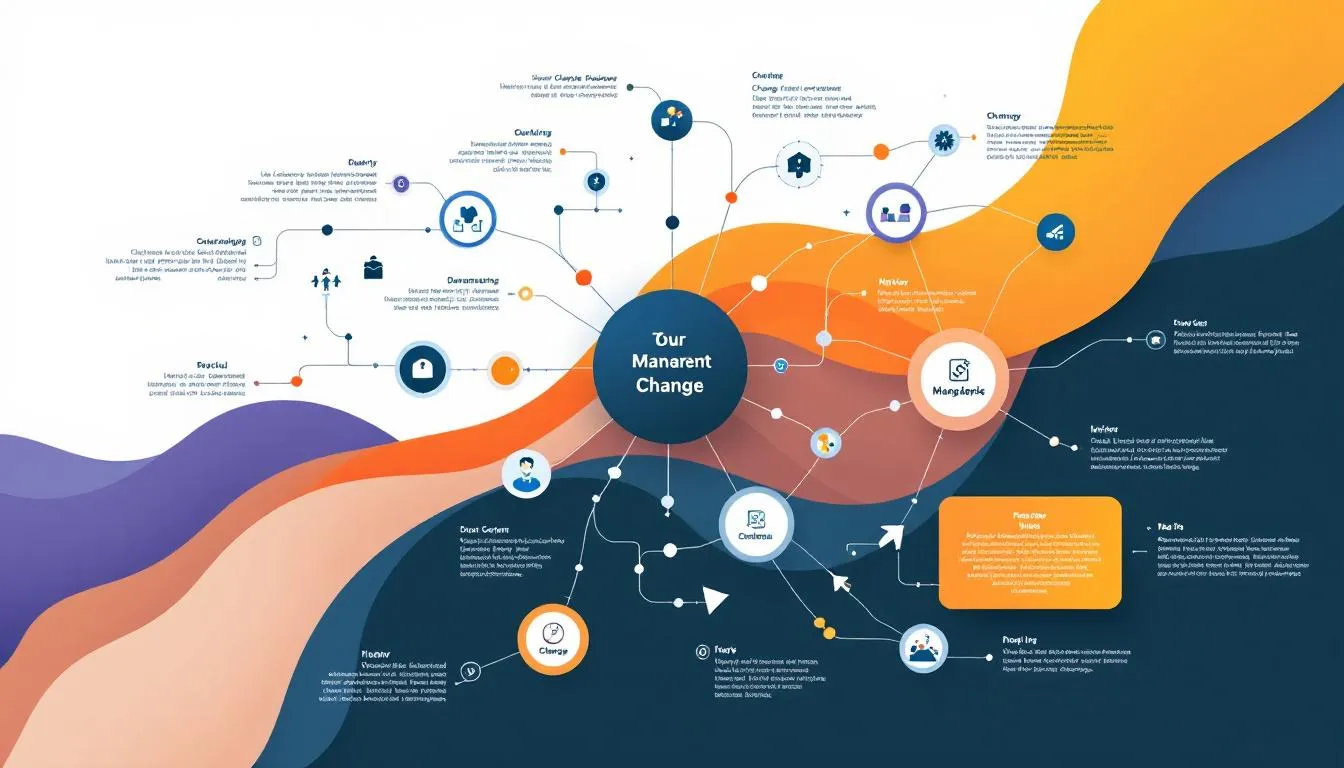A diagram showcasing various change management models and frameworks.