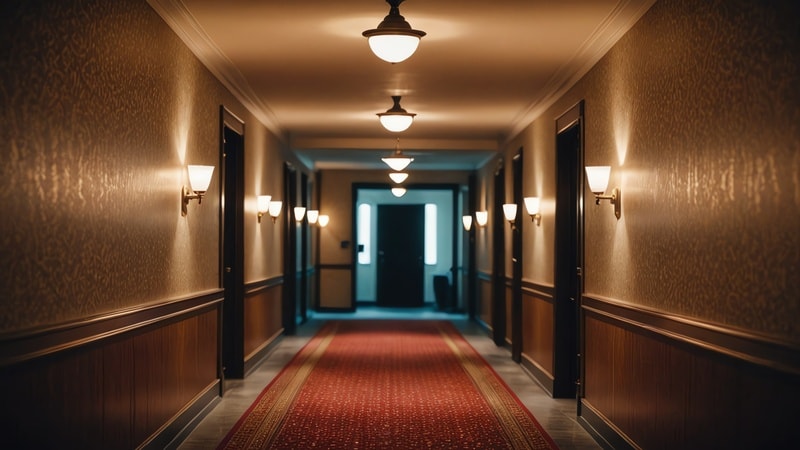 Hotel hallway illuminated by GU10 LED bulbs
