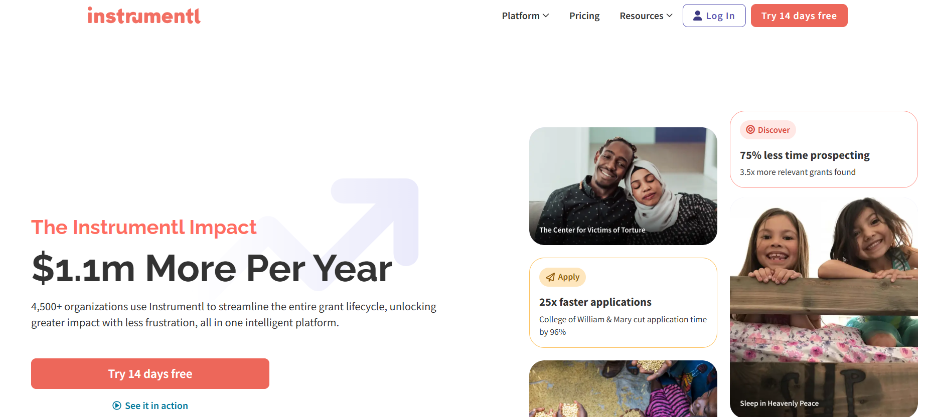 Instrumentl's homepage