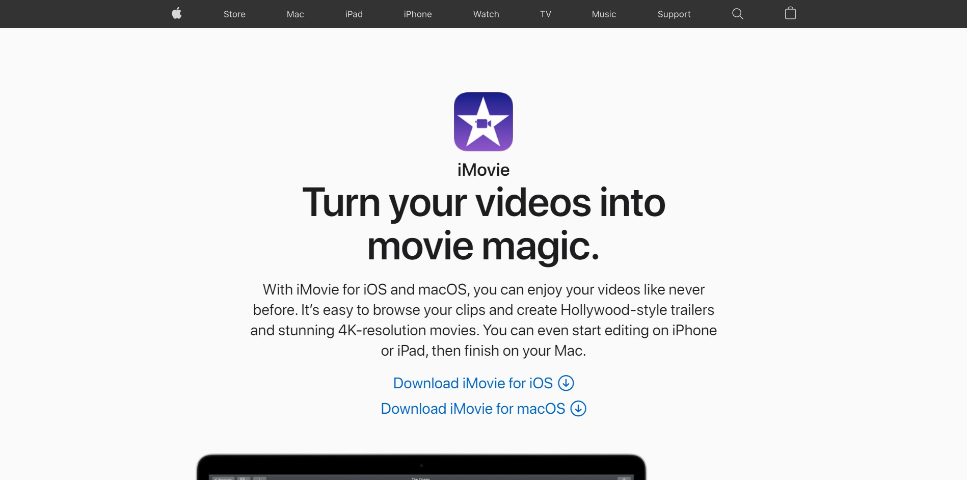 iMovie - Main Page