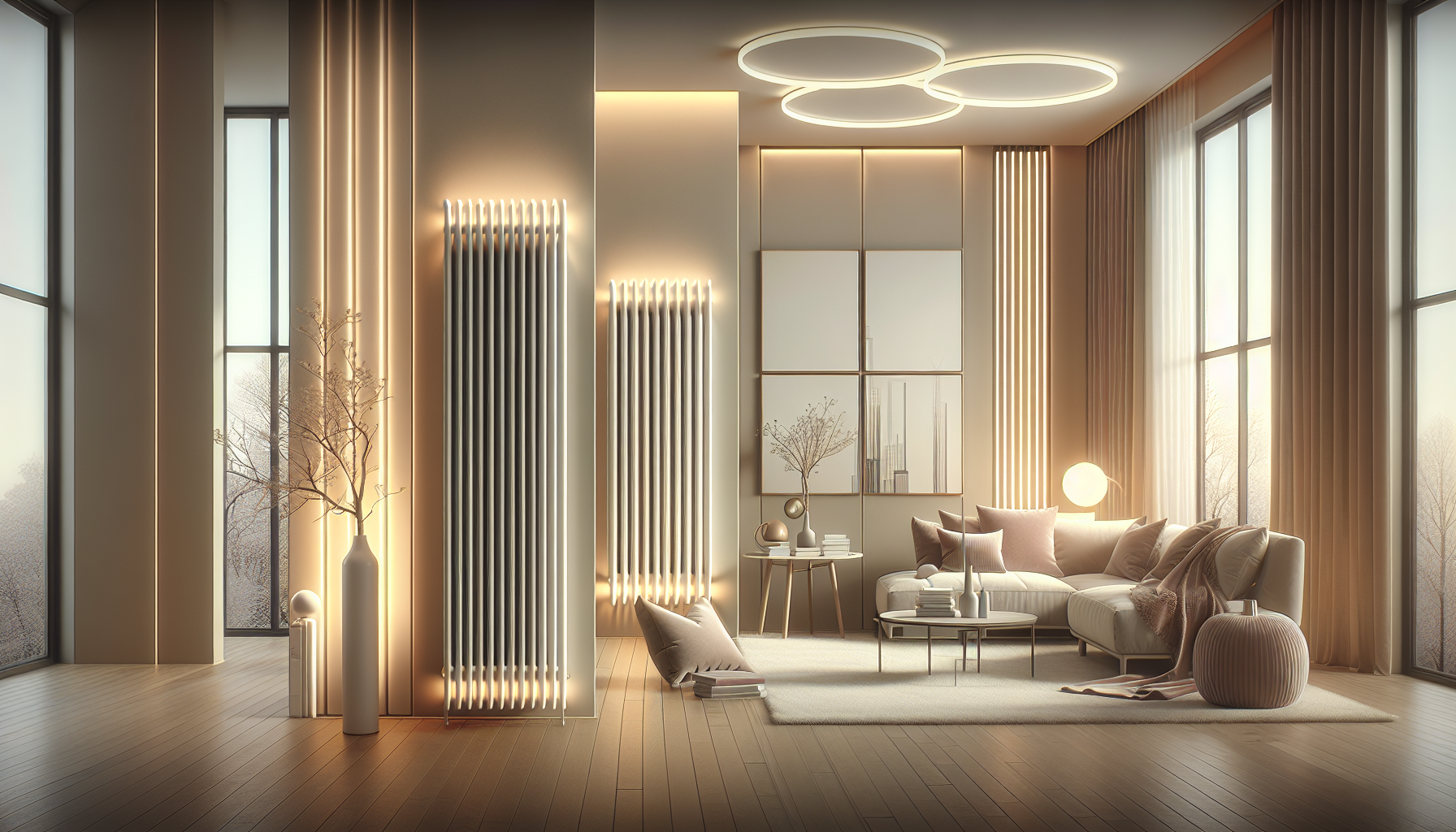 A variety of stylish wifi electric radiators displayed in a room.