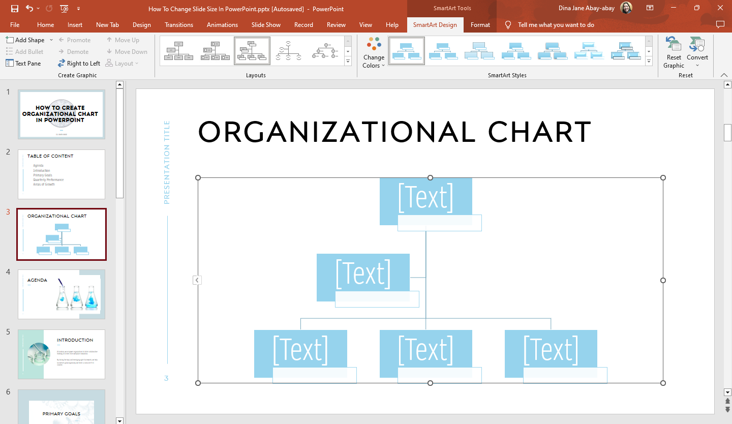 After you select "OK," your org chart appears directly to your presentation slide.