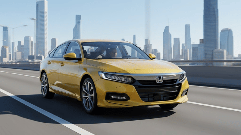  a glossy yellow Honda Accord