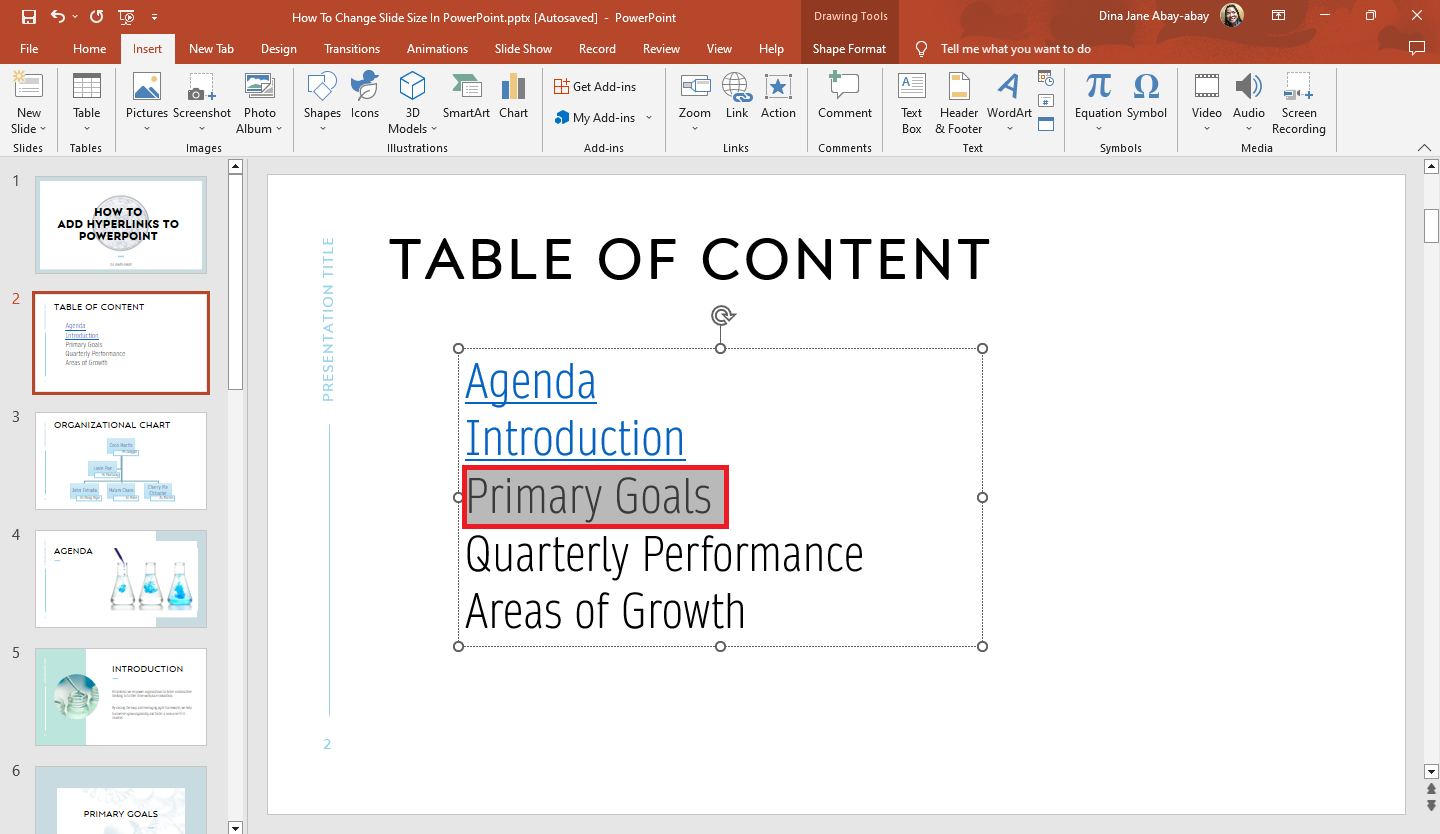 highligh or select a text in your PowerPoint.