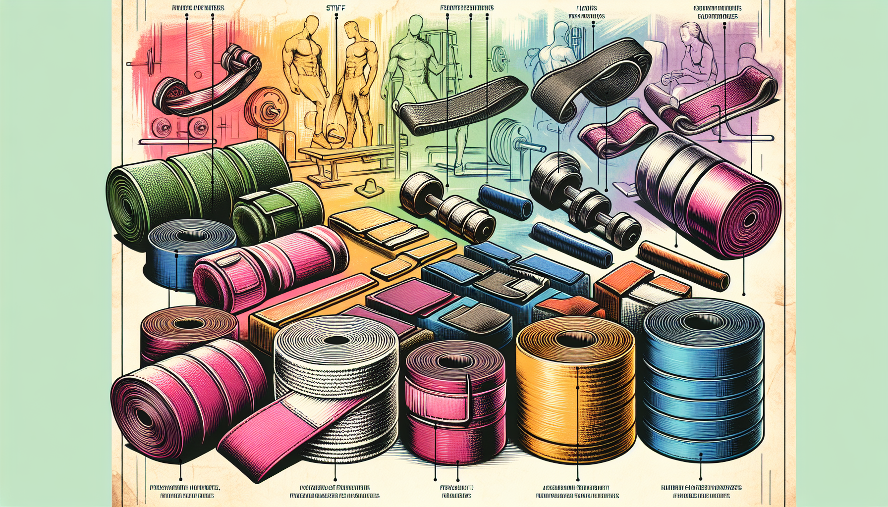 An illustration showing various types of wrist wraps and their uses, including the question 'should you use wrist wraps for bench press and overhead press'.