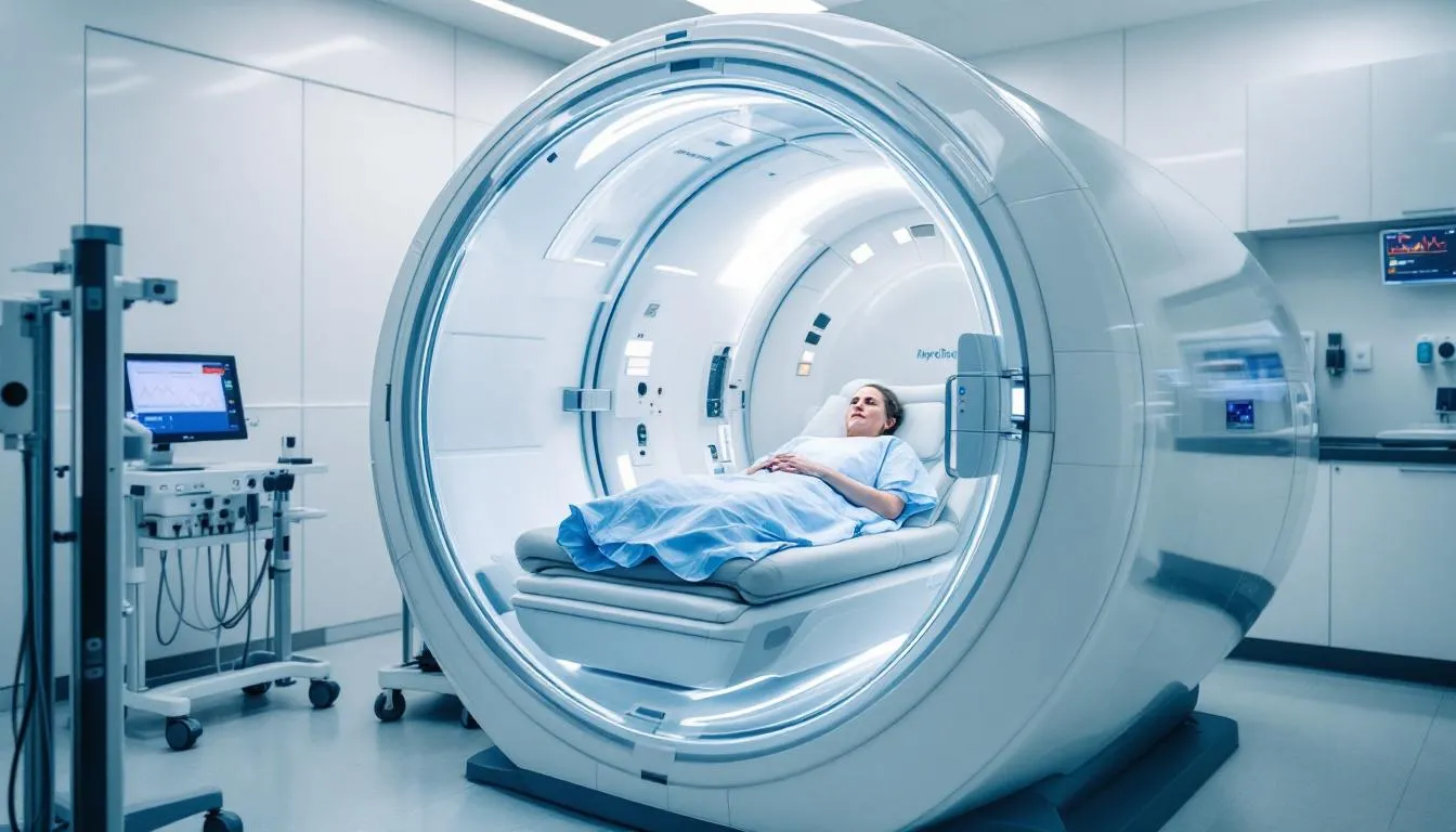 In a modern medical facility, a professional oxyrevo quest30 hyperbaric chamber is prominently displayed, featuring two large transparent windows and advanced safety systems like a smart door sensor and emergency valve. This hard hyperbaric oxygen chamber is designed for hyperbaric oxygen therapy, equipped with dual control panels and a powerful air conditioning system to ensure optimal oxygen purity and patient comfort.