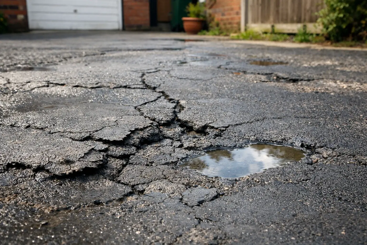Driveway resurfacing mistakes showing uneven surface, cracks and poor finish