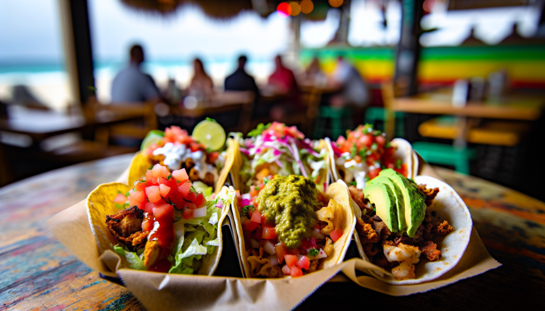 A variety of delicious tacos on display at LuLu's Bait Shack on Fort Lauderdale Beach Blvd