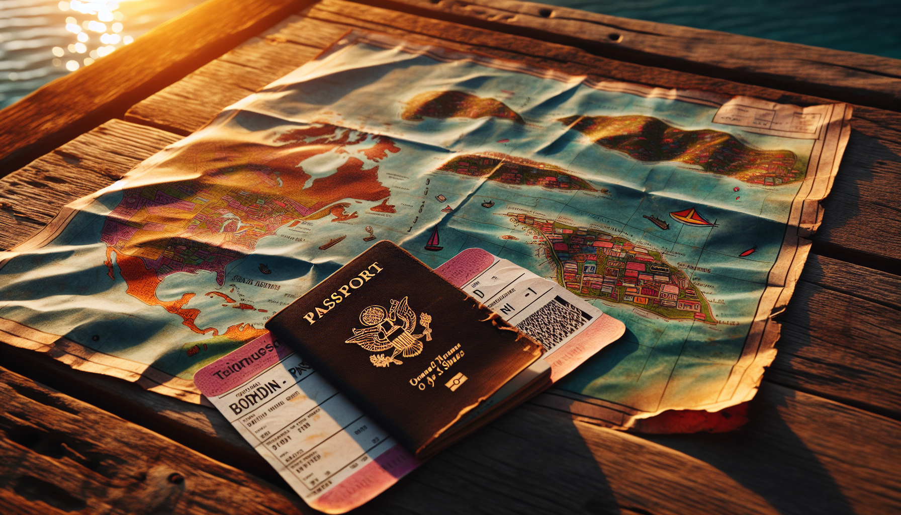 A passport with a boarding pass and a map of St. Thomas