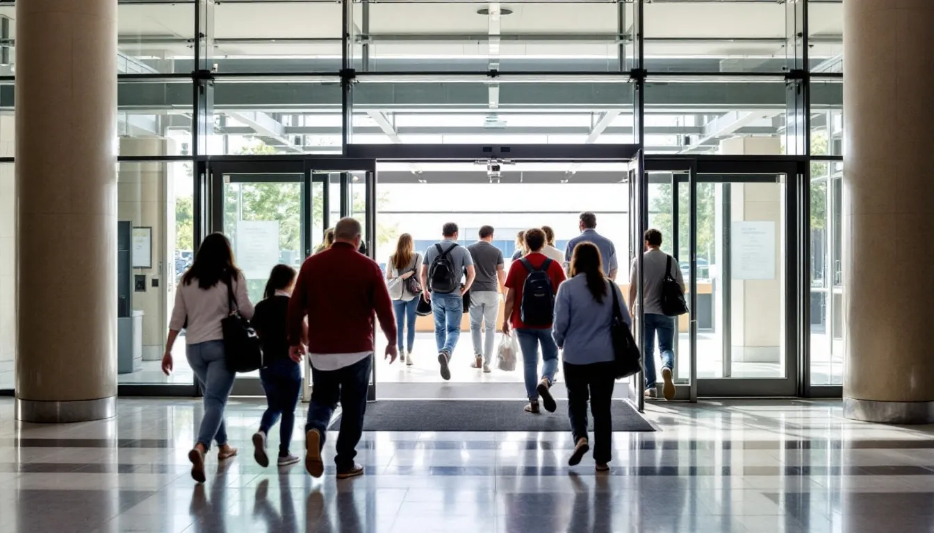 Na imagem, vemos o prédio da prefeitura com várias pessoas entrando, algumas delas carregando documentos. O local é um ponto de referência para a transmissão de bens imóveis e pode estar relacionado a questões como isenção do ITBI e outros serviços administrativos.