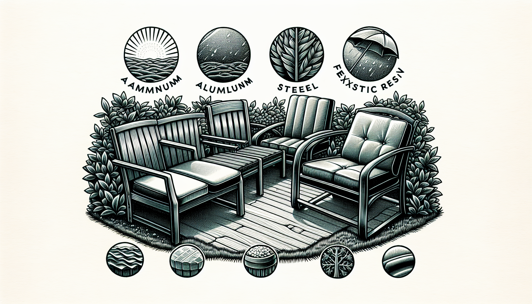 Illustration of various outdoor furniture materials
