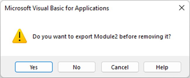 Confirmation message to remove the selected Module.