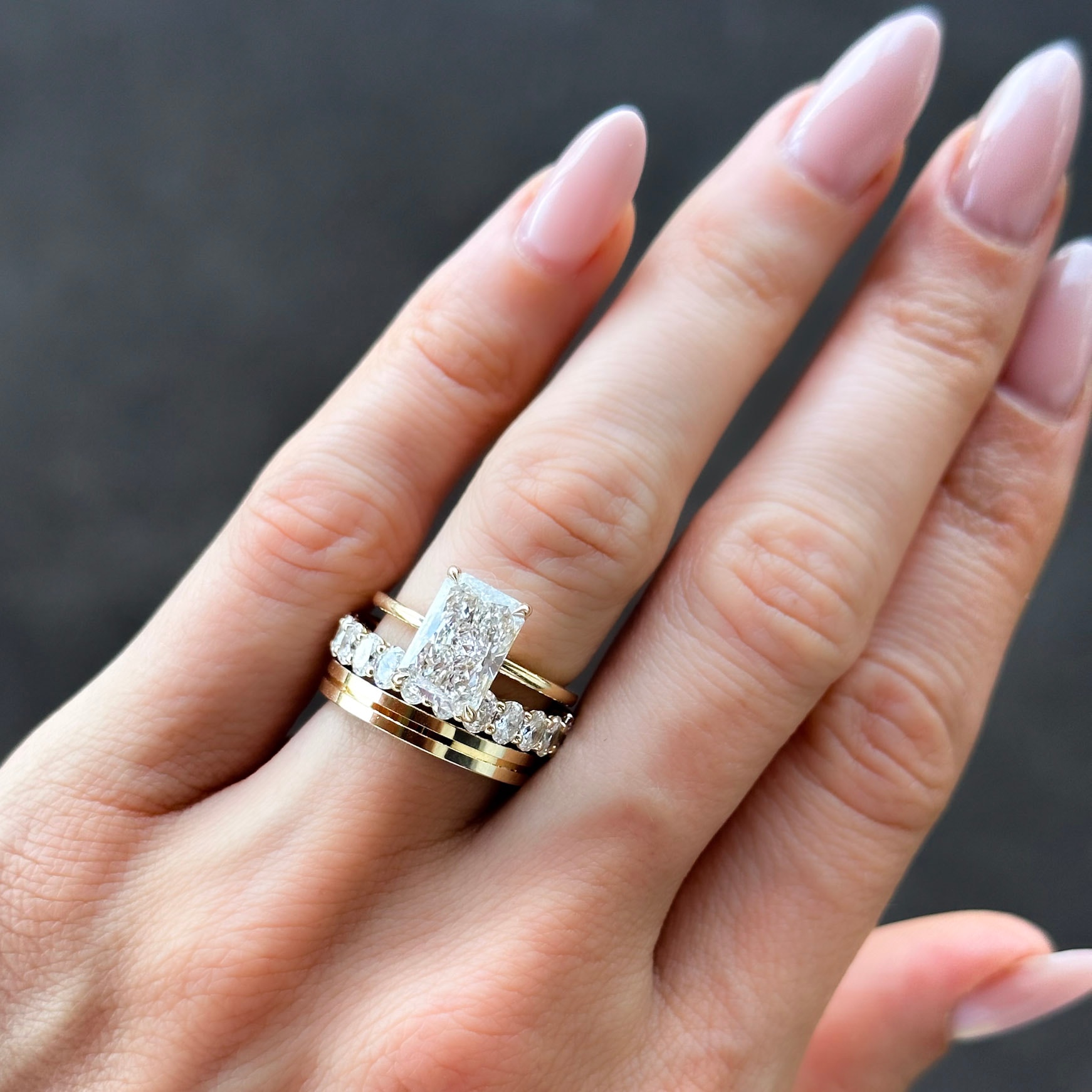 Thin + Simple Solitaire Engagement Ring With Elongated Radiant Cut Diamond