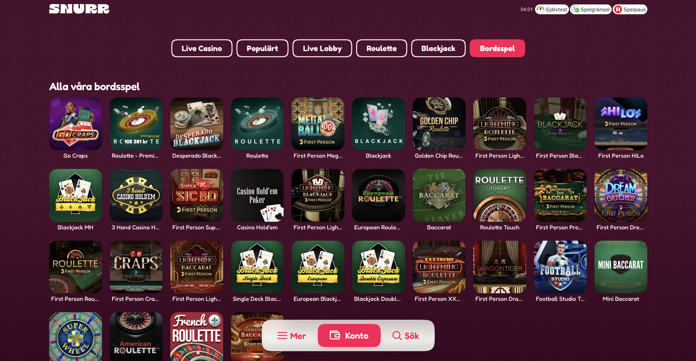 Snurr casino bordsspel