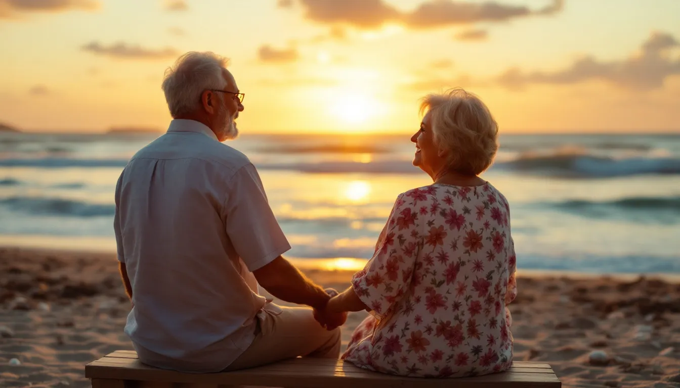 A senior couple sits together on a serene beach at sunset, embodying the tranquility of retirement. This peaceful scene reflects the joys of the Florida retirement system, where individuals can enjoy their golden years by the coast.